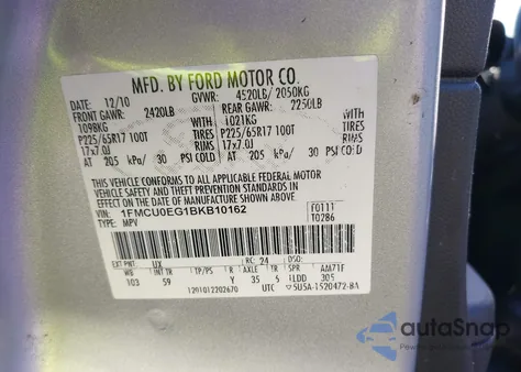 2011 Ford Escape Limited z USA, uszkodzony, nr VIN 1FMCU0EG1BKB10162